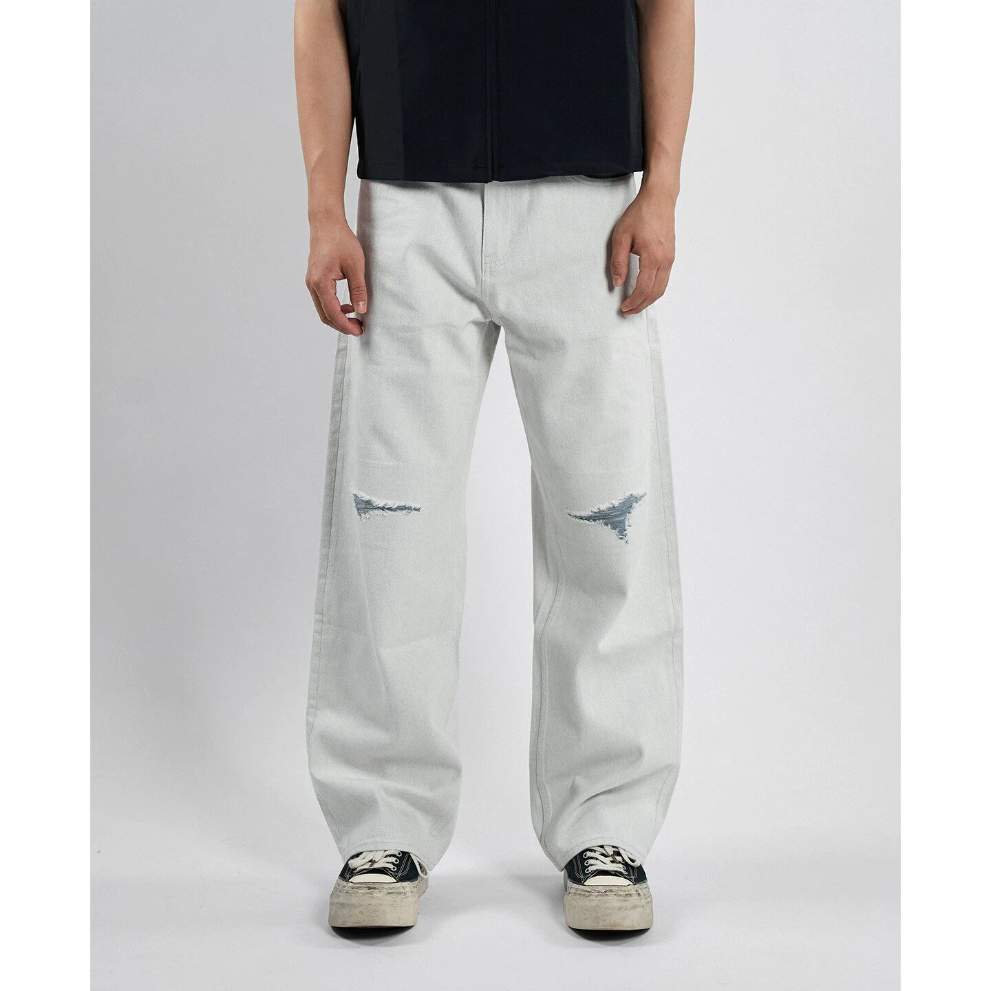 【双痕】Dokie新品13盎司宽松牛仔裤男夏薄款破洞美式高街休闲裤