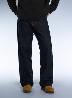 Dokie秋季新款男士15盎司赤耳原牛脱浆宽松休闲裤中腰直筒牛仔裤