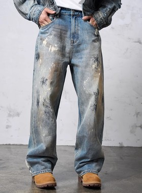 【32011】Dokie14盎司重磅“鸟屎裤”美式高街做旧时尚牛仔裤