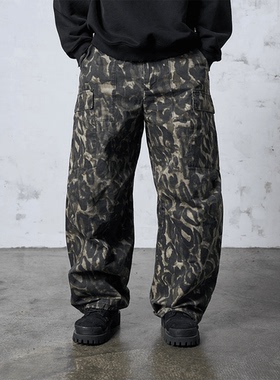 【34004】Dokie进口石酵洗水迷彩裤休闲宽松弯刀裤大口袋工装裤男