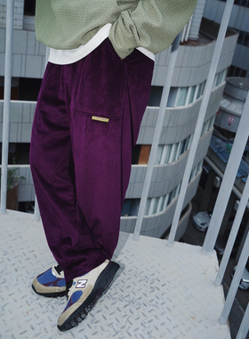a.tBetween 舒缓驰放红酒色灯芯绒长裤