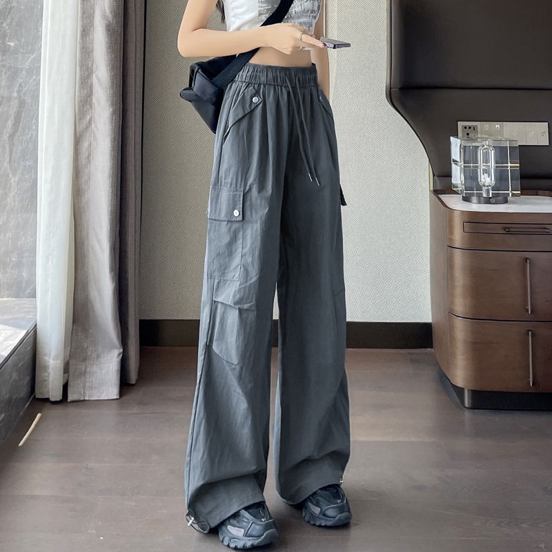 多巴胺美式速干工装裤女夏季新款直筒阔腿裤辣妹宽松休闲束脚长裤