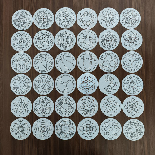 刺子绣模板 图案10厘米 莲花海浪山茶梅花竹叶樱花菊花牡丹花卉