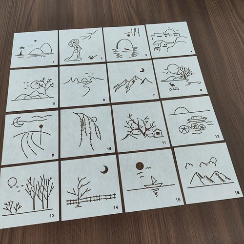 刺子绣模板四季风景图案拼布杯垫茶垫卡通人物画图刺绣描图