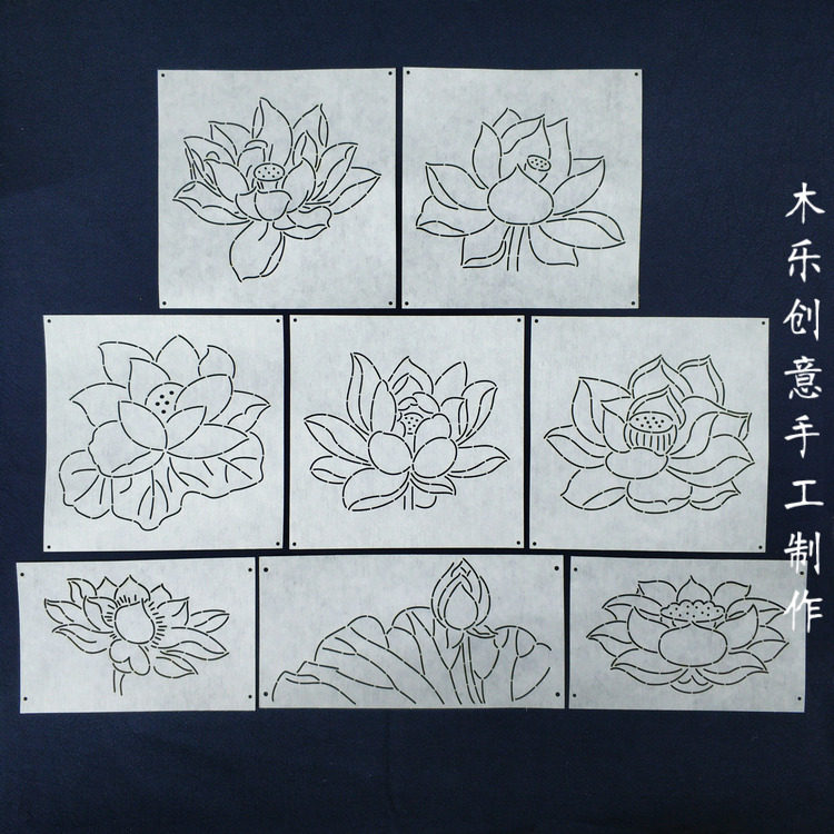 中国风莲花 荷花  创意刺子绣模板 禅意 禅味 刺绣 茶垫 餐垫图案