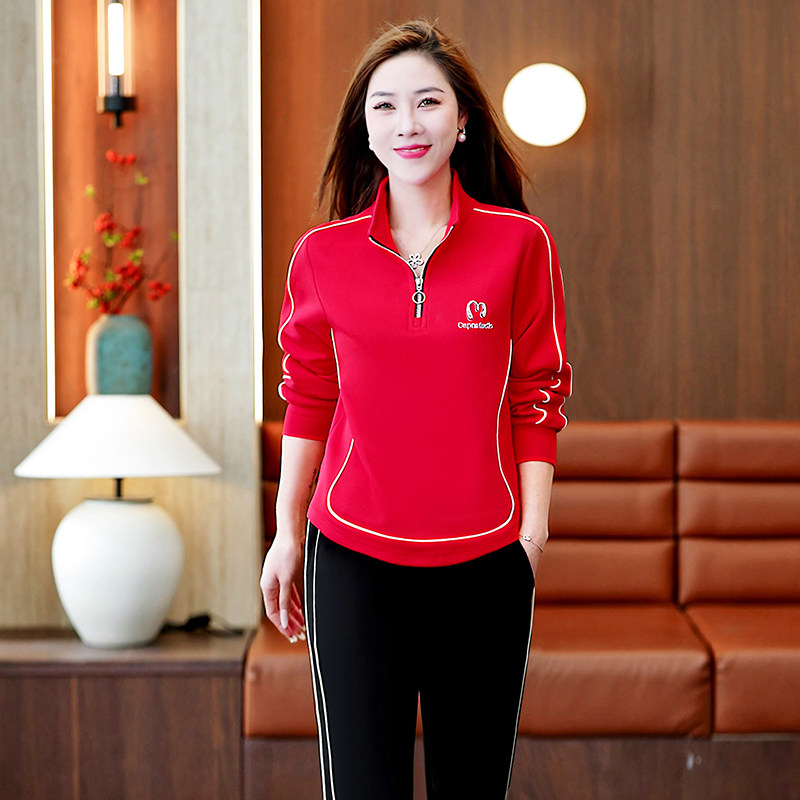 运动套装女春秋休闲两件套2026年新款洋气宽松立领卫衣休闲跑步服