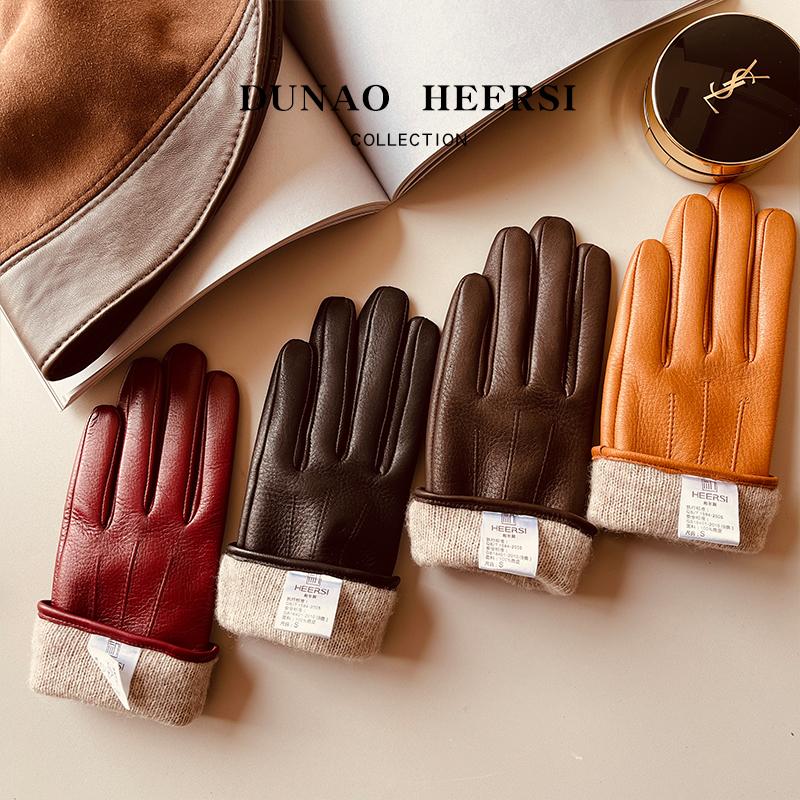 新西兰进口鹿皮真皮手套女冬季羊毛加绒保暖骑行开车薄款头层纯皮