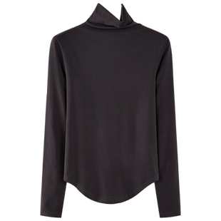 双面德绒保暖打底衫女冬新款修身显瘦燕尾摆长袖T恤内搭高领上衣