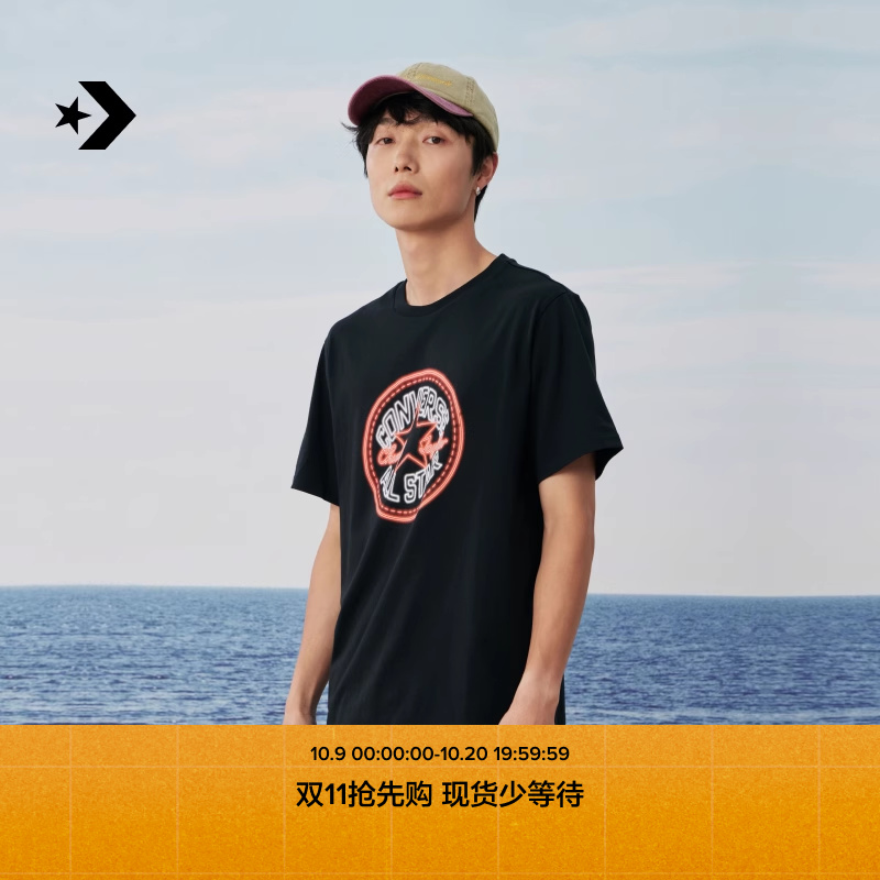 CONVERSE匡威官方 霓虹灯图案短袖全棉男T恤10027722