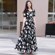 印花黑色雪纺连衣裙女2025初夏新款 气质显瘦减龄高级感时尚 大摆裙