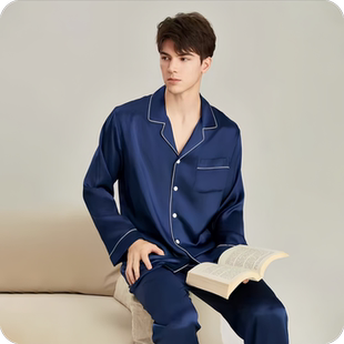 蓓恋丝30/40姆米加厚重磅真丝睡衣男款100%桑蚕丝高档家居服套装
