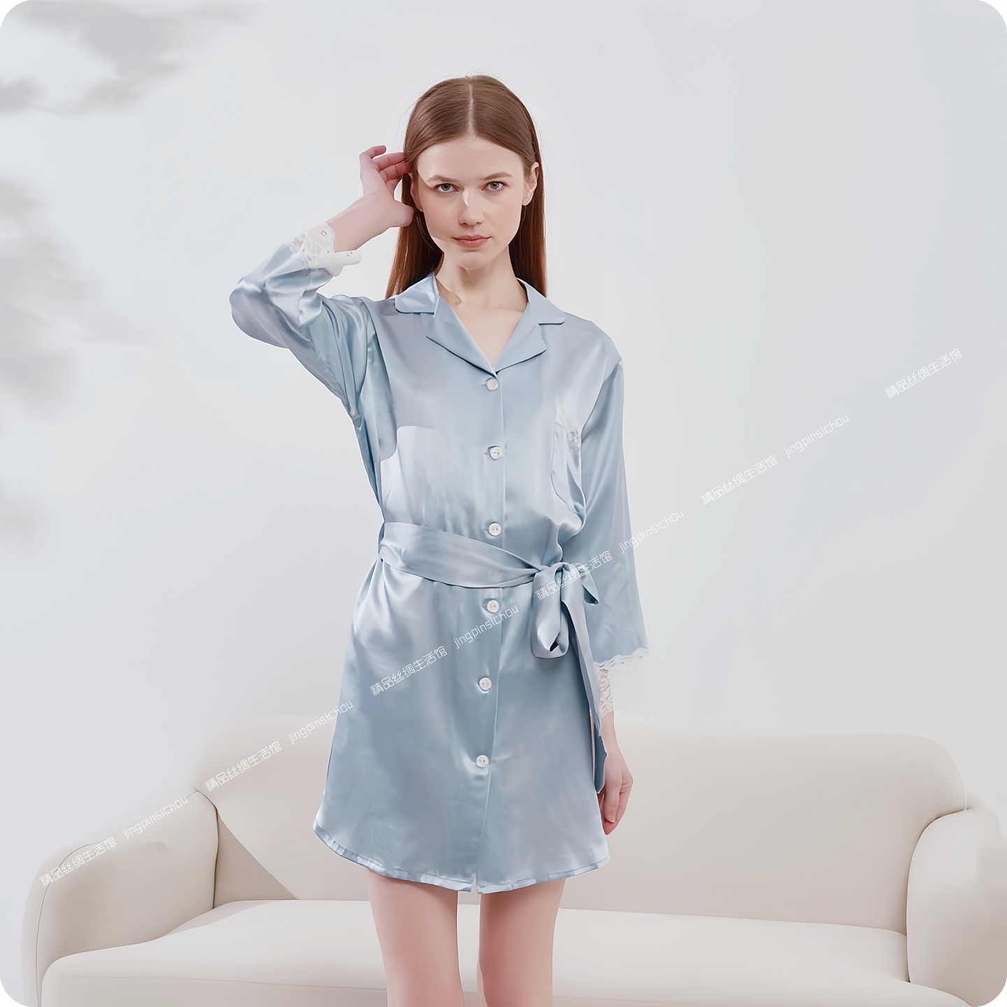 22姆米真丝睡裙7分袖居家服