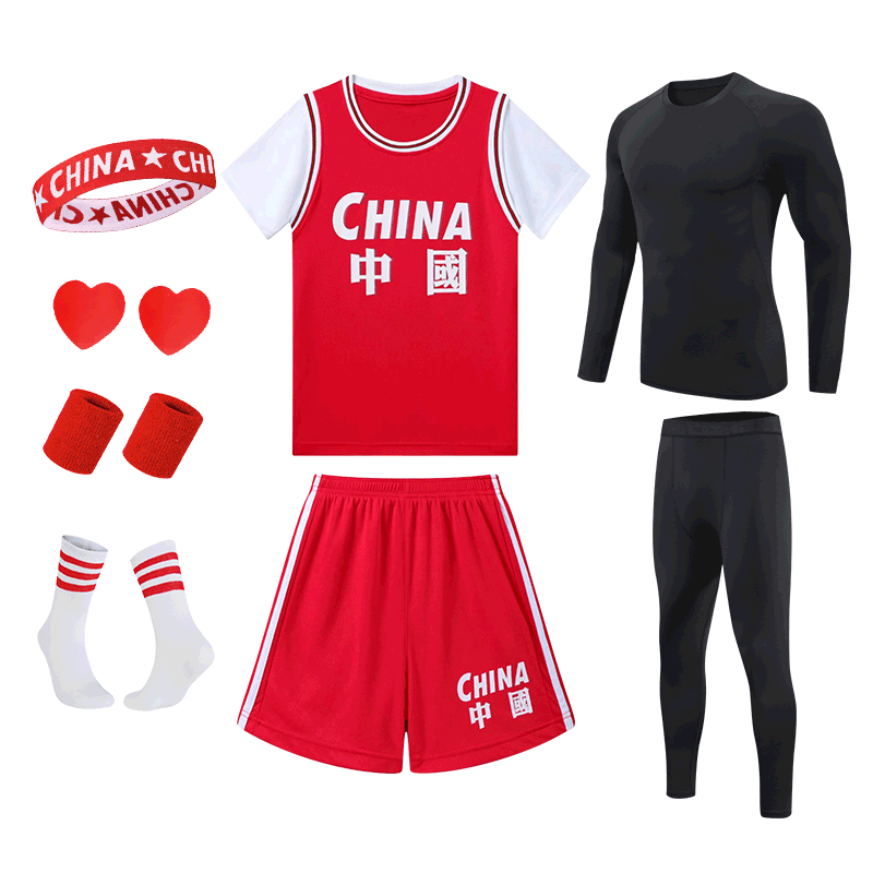 秋冬款儿童假两件篮球服套装男女童训练服四件套科比24号球衣定制