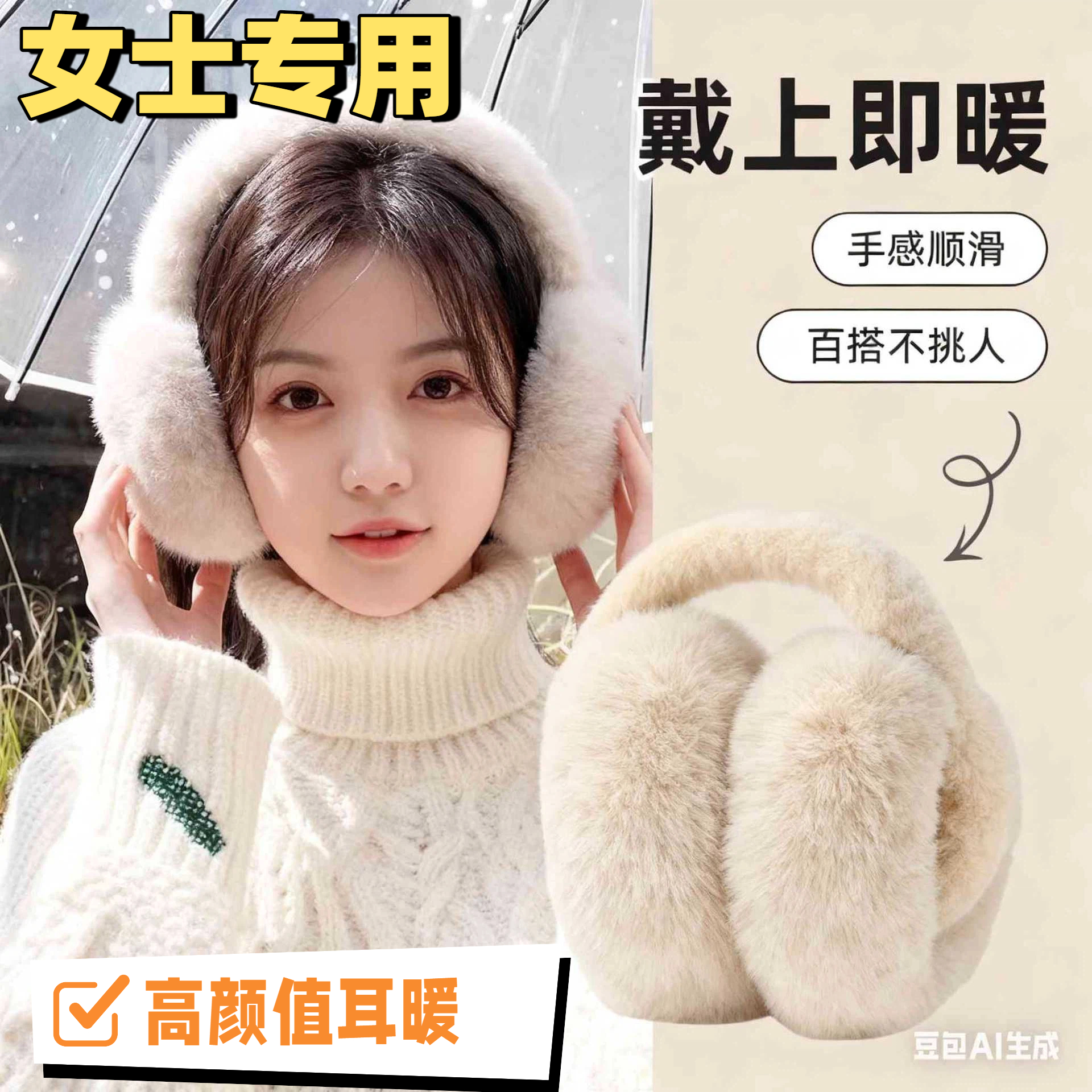 耳暖女士高颜值毛茸茸耳罩冬季保暖防寒女纯色耳暖耳包骑行防风