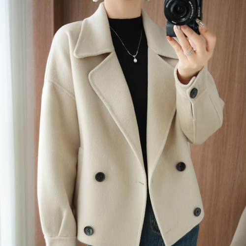 100%纯羊毛短款百搭双面羊绒大衣