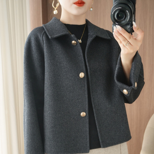 25新款羊绒大衣女短款宽松小个子娃娃领双面羊毛呢子高端休闲外套