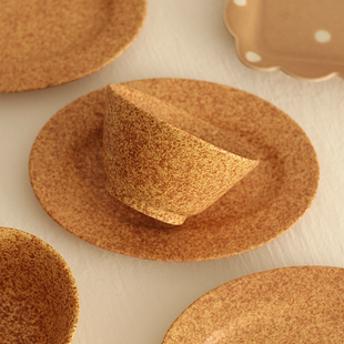 胡桃集市韩系泼墨餐具枫叶黄釉下彩陶瓷盘子甜品盘早餐盘椭圆盘碗