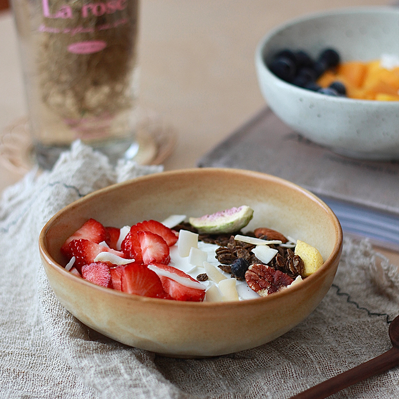 胡桃集市日式复古风酸奶碗沙拉碗汤碗饭碗水果碗泼墨陶瓷碗甜品碗