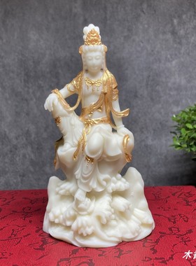 象牙果自在观音菩萨摆件办公室家居描金观音佛像工艺品
