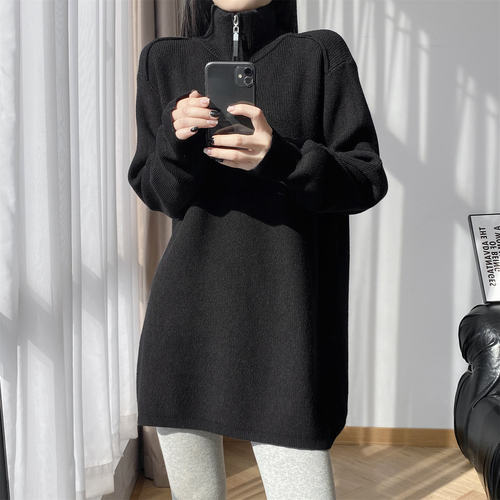 秋冬半拉炼高领长袖中长