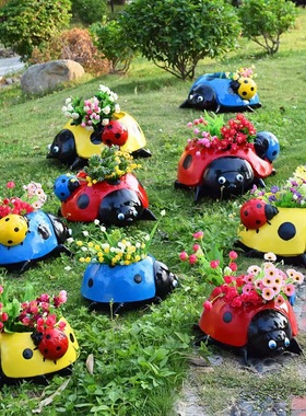 设计红黄蓝昆虫摆件庭院装饰品春天家居跨境瓢虫树脂装饰品摆件