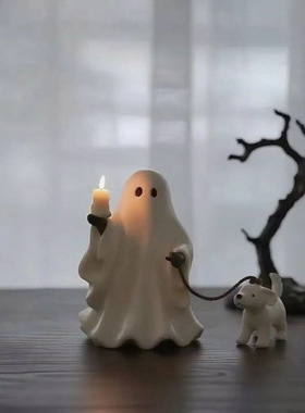 跨境创意树脂工艺遛狗幽灵万圣节装饰节日派对场景装饰桌面摆件