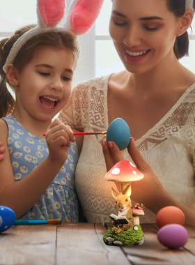 露台室外树脂工艺品动物摆件太阳能蘑菇灯兔子草坪灯装饰庭院阳台