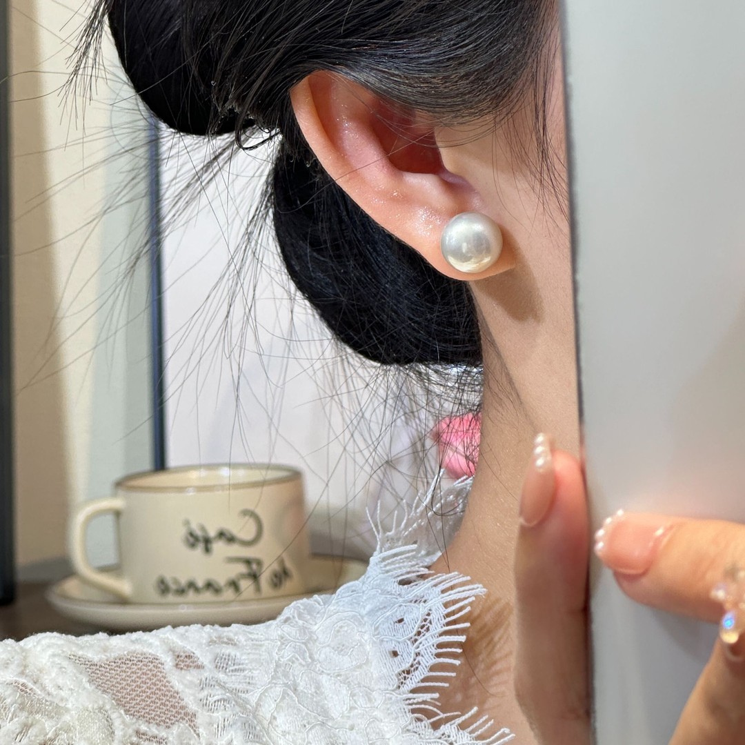 铜合金耳饰 【新高亮】925银针珠珠耳钉气质耳环12MM