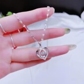 气质轻奢时尚 坠链均足银 100%纯银9999银项链爱心灵动吊坠新款 女