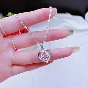 女 气质轻奢时尚 坠链均足银 100%纯银9999银项链爱心灵动吊坠新款