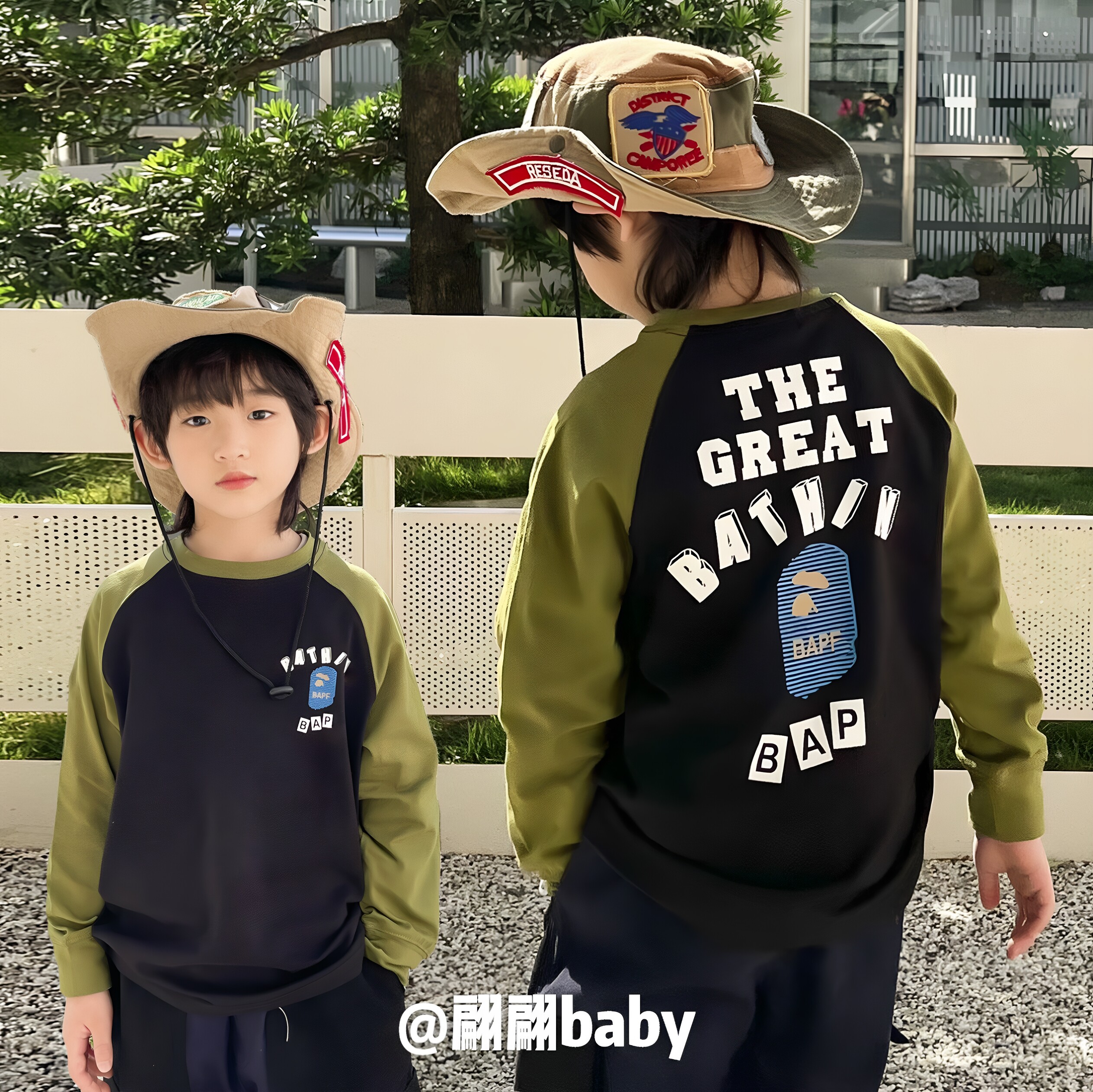 春秋季新款日系潮男儿中童装帅气休闲百搭打底纯棉插肩长袖T恤