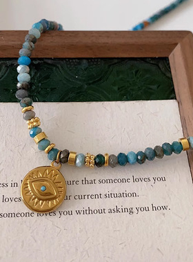 设计师款欧美绿色松石中古衣服配饰饰品国风新中式复古女项链