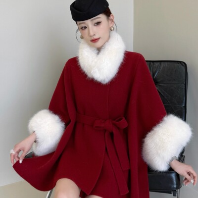 千金风毛毛领斗篷大衣女韩系