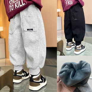 男童加绒裤子秋冬装儿童宝宝小童休闲裤幼儿园卫裤时尚薄绒一体绒