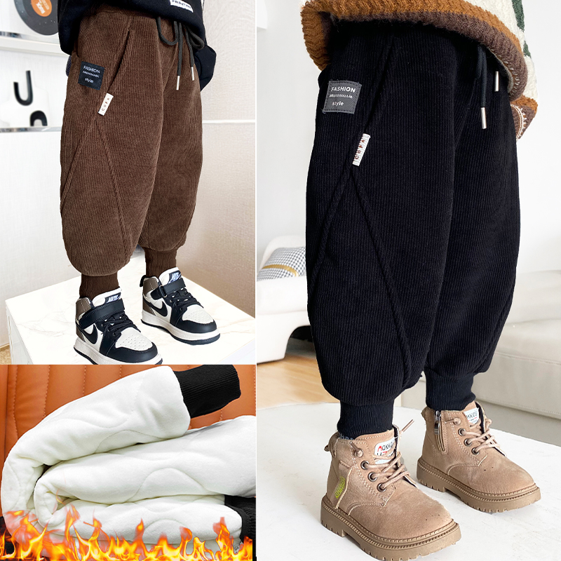 男童棉裤2025冬季特厚灯芯绒裤子外穿高腰加绒加厚三层一条过冬潮