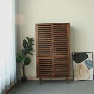 北欧轻奢诧寂设计北美黑胡桃实木酒柜餐边柜门厅客厅玄关展示柜