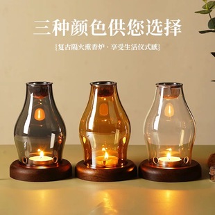 中式蜡烛沉香灯家用美容院安神香薰灯檀香沉香香粉熏香炉玻璃蜡台