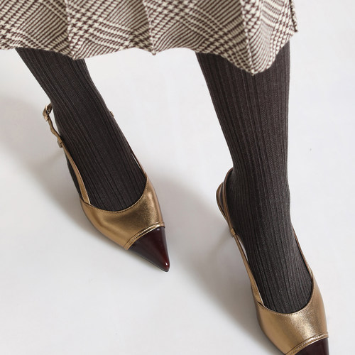 羊毛薄绒保暖花纹连裤袜直角跟