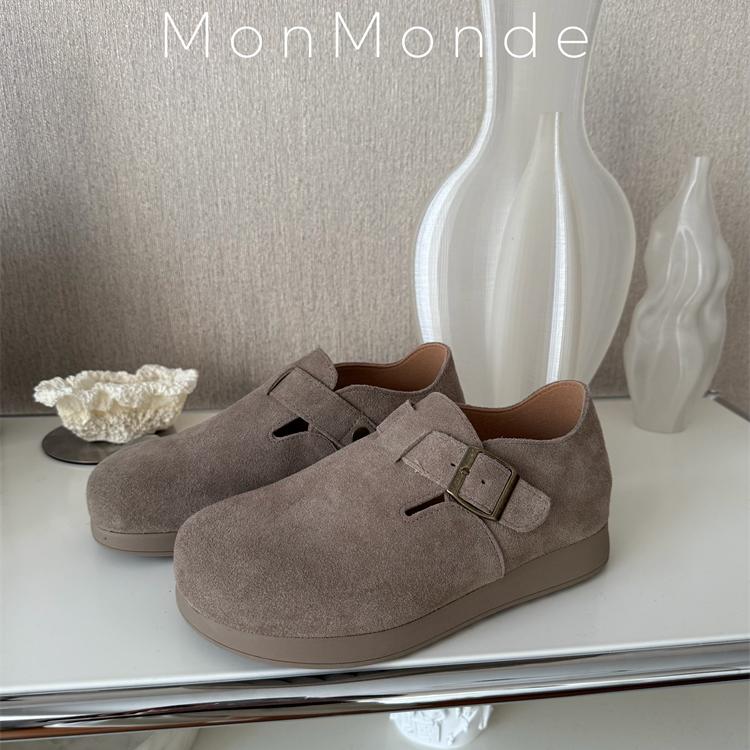 头层磨砂牛皮后包勃肯鞋