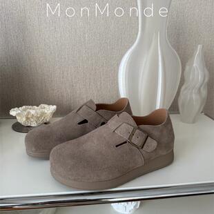 MonMonde-2024秋季新款   头层磨砂牛皮后包勃肯鞋5CM内增高款式