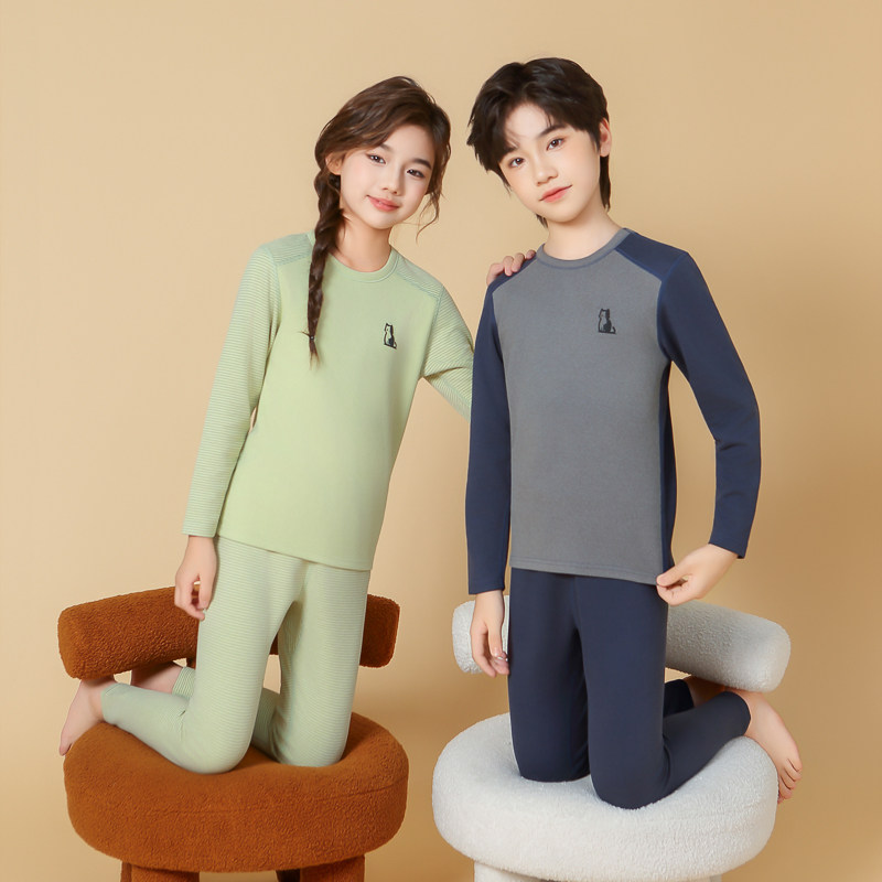 中大童秋衣秋裤套装男女童青少年学生德绒保暖内衣打底衫家居服