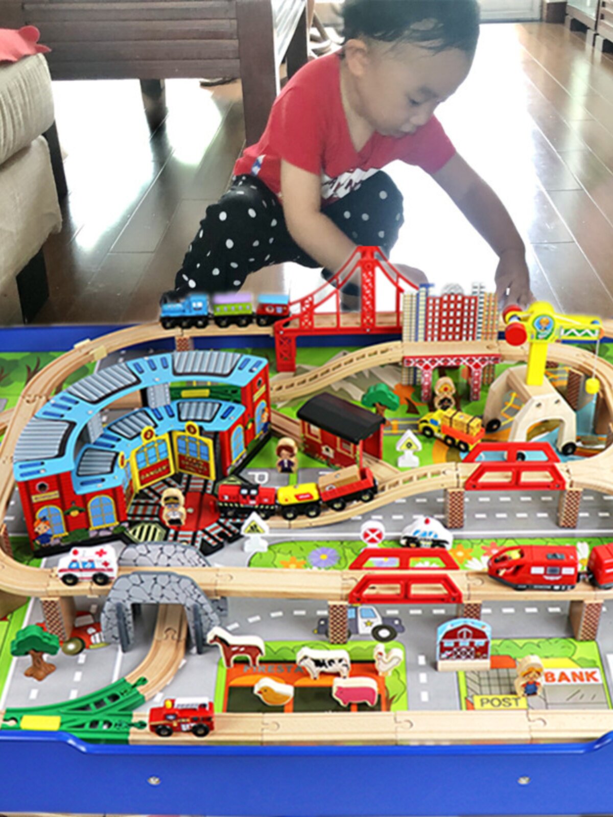 EDWONE168P VARIETY CITY WOODEN RAIL TRAIN ELECTRIC RAIL CAR KIDS TOY TRACK