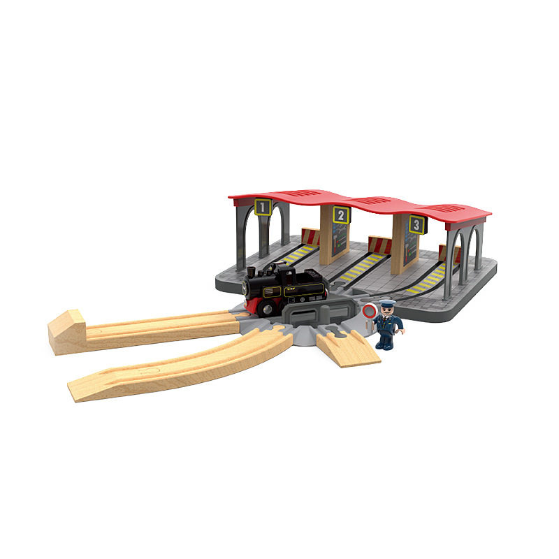 FOREIGN TRADE EXPORT CROSS-BORDER WOODEN RAIL STATION RAILWAY STATION HIGH-SPEED RAIL MOTOR CAR TOYS COMPATIBLE WOODEN RAILS FOR BOYS AND GIRLS
