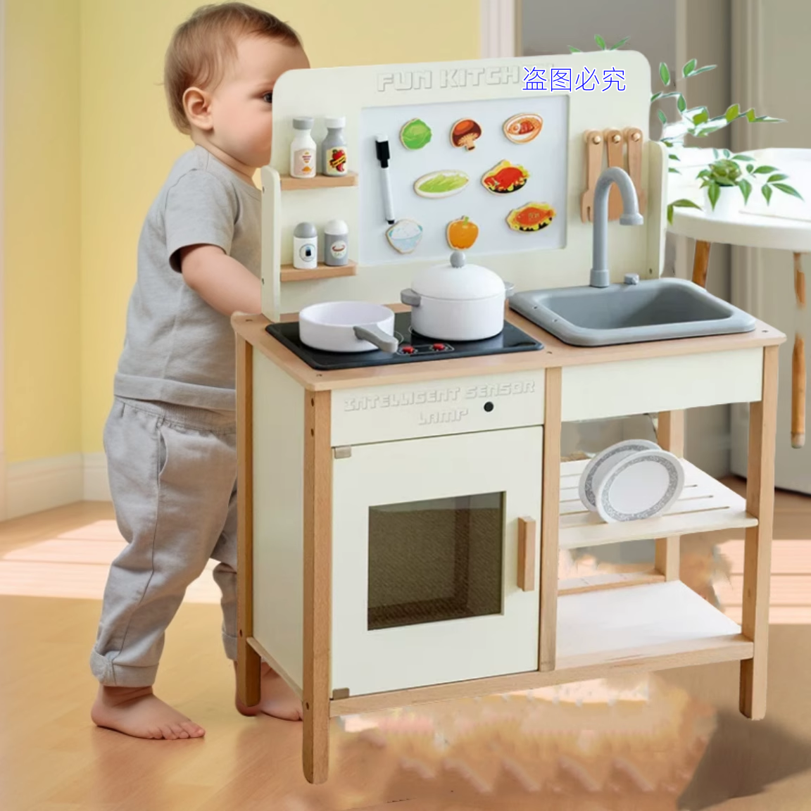儿童木制仿真灶台烤箱水槽小厨房男孩女孩宝宝过家家做饭煮饭玩具