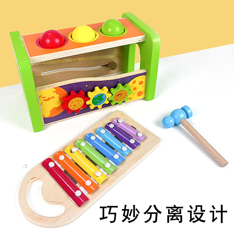 厂家供应幼儿童木制彩虹音乐敲球台 八音敲琴认知打地鼠亲子玩具
