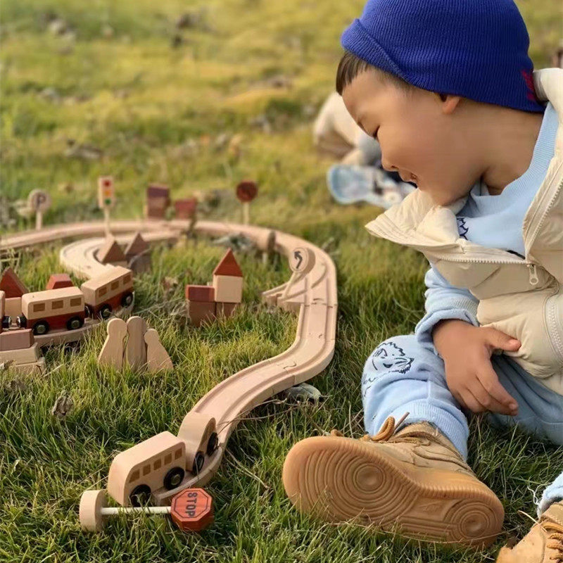 SOLID WOOD ENVIRONMENTAL PROTECTION WOODEN ELECTRIC RAIL CAR CHILDRENS EDUCATIONAL EARLY EDUCATION BUILDING BLOCKS ASSEMBLED TRACK SMALL TRAIN WOODEN TOYS