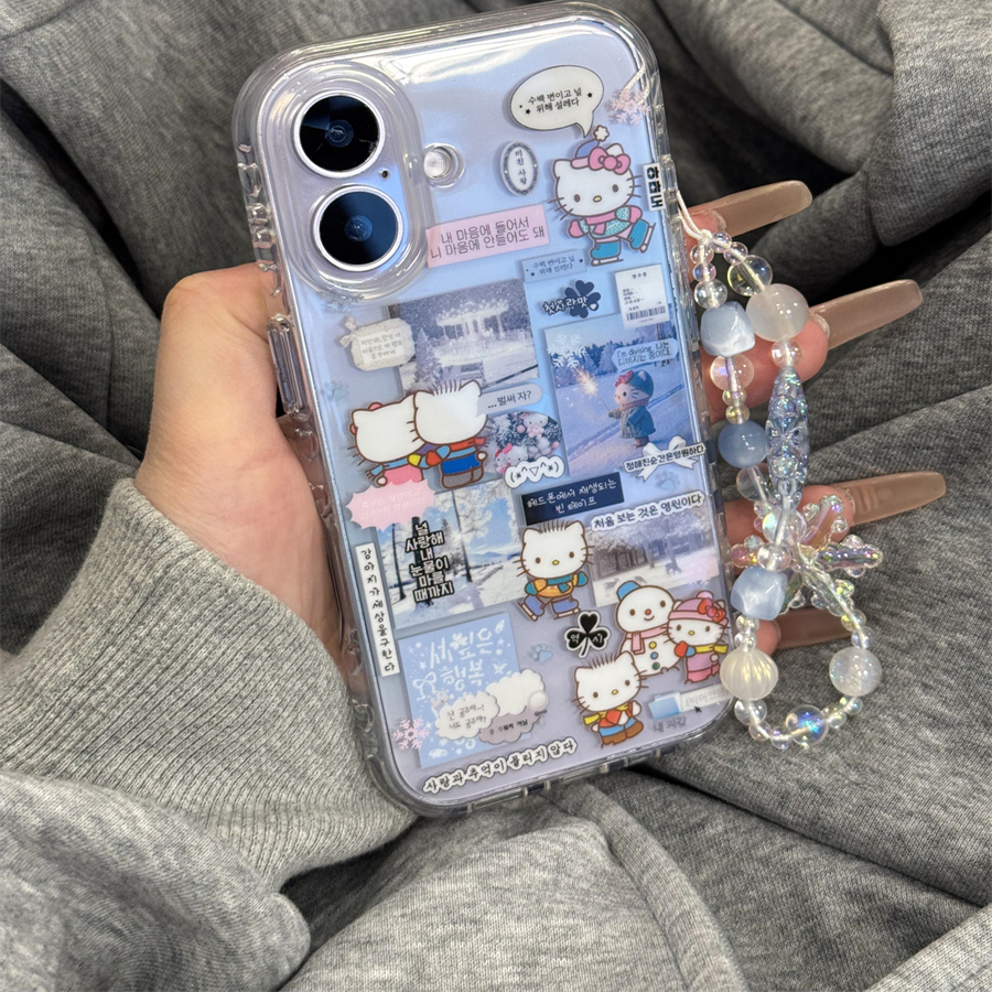 ins风韩国首尔雪景卡通猫贴图适用iphone16pro手机壳苹果17新款15创意14pro女款17超火15promax防摔保护套