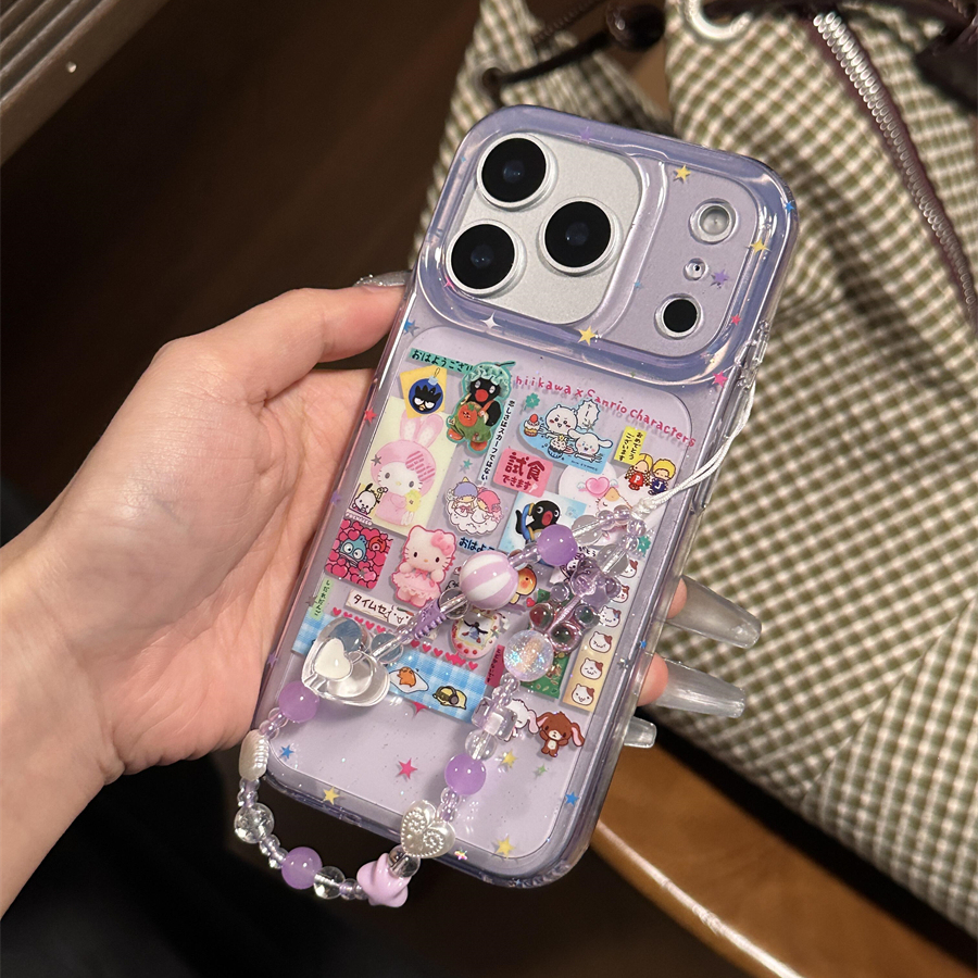 韩国可爱卡通猫咪兔子贴图透紫色适用iphone16pro手机壳苹果17新款15创意14pro女17超火15promax防摔保护套