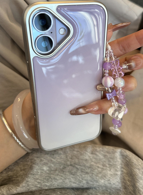 小众高级感紫色晕染渐变电镀银适用iphone16pro手机壳苹果17新款15创意14pro女款17超火15promax防摔保护套