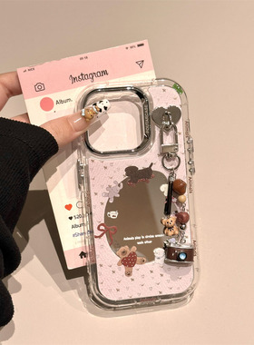 DGP 韩国可爱复古小熊相机镜面挂件电镀适用于iPhone16promax手机壳14苹果15pro硬壳13防摔新款女超火小红书